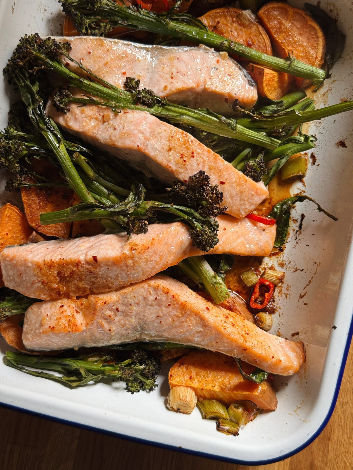 Let's Get Baked: Kimchi Salt Salmon and Sweet Potato Traybake