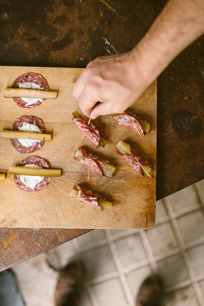 Hell or High Water Meets the Highlands: Salami Wrapped Pickle Bites