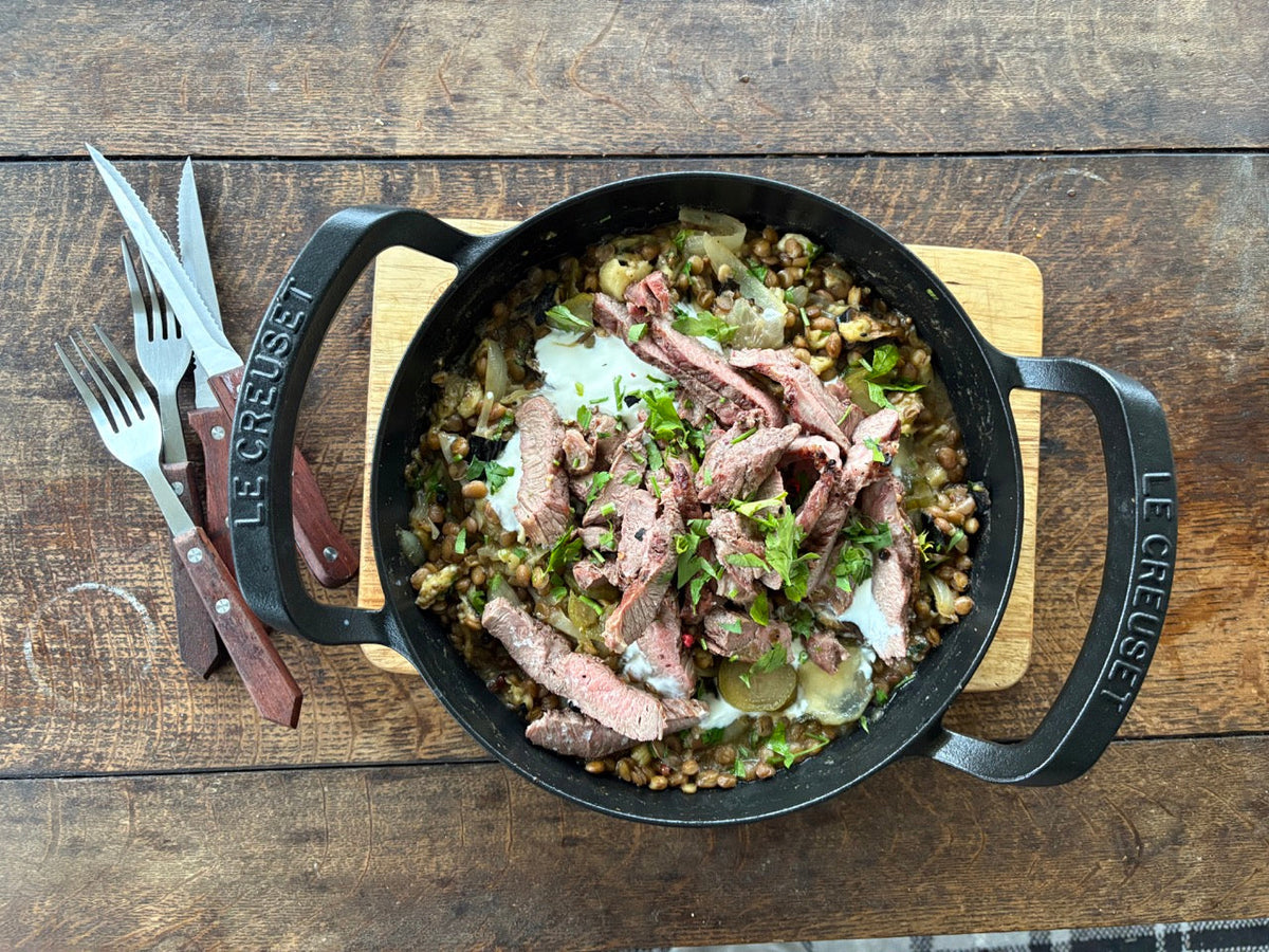 Lamb, Lentils + Smoky Aubergine with a Rodeo Disco Twist