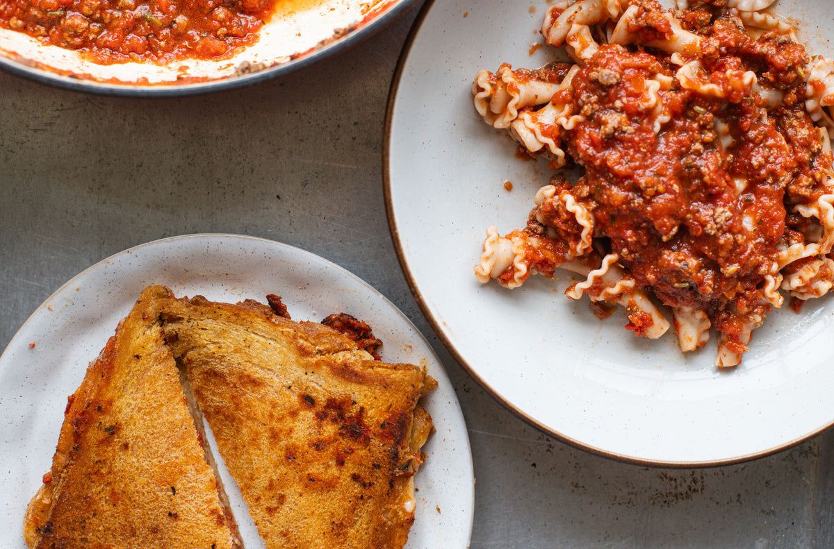3 ingredient bolognese with Hasta La Pasta Pasta Seasoning.