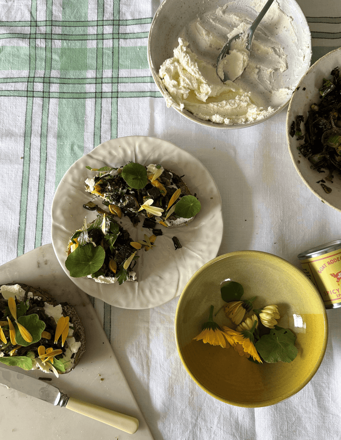 Flora Shedden's SPICY DISCO MIX GREENS AND FETA TOASTS