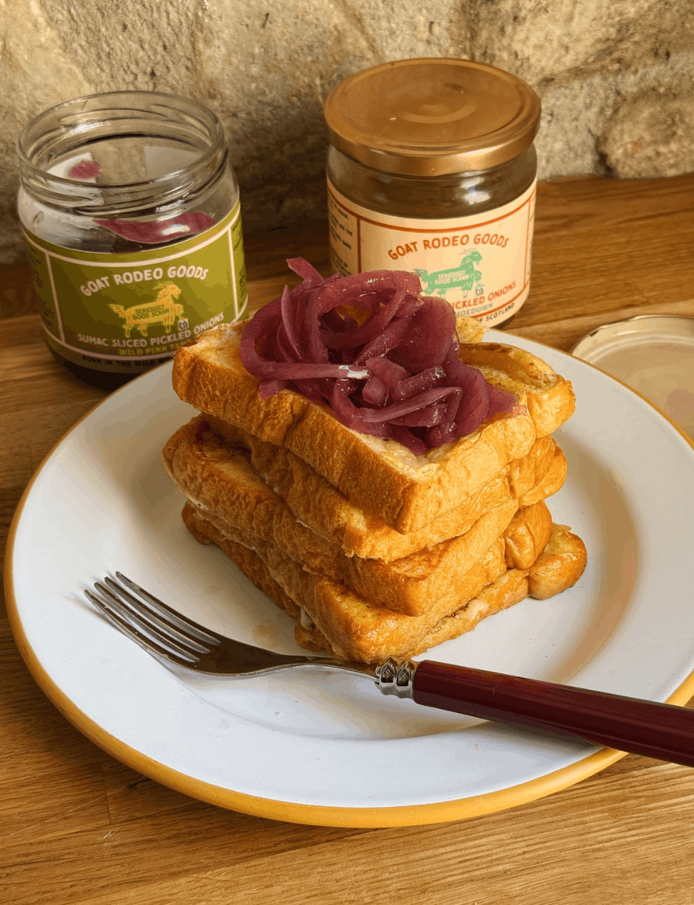French Toast + Sumac Sliced Pickled Onions