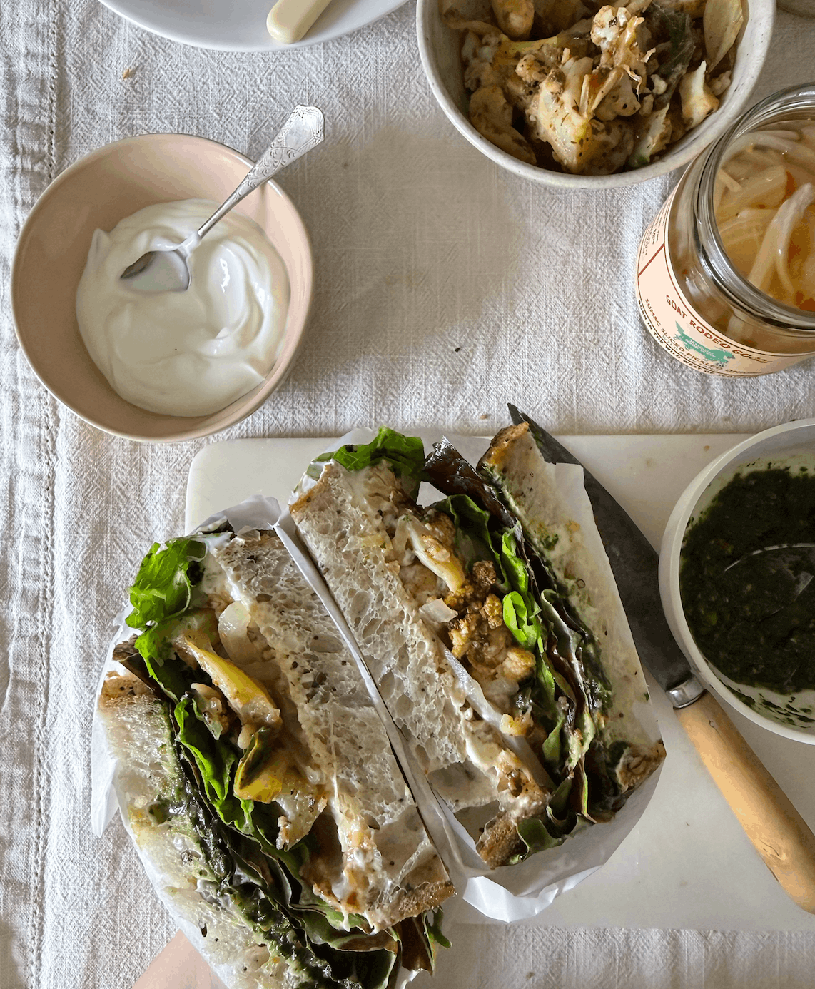 Flora Shedden's Cauliflower, Potato, Mint and Lime Chutney Sandwich