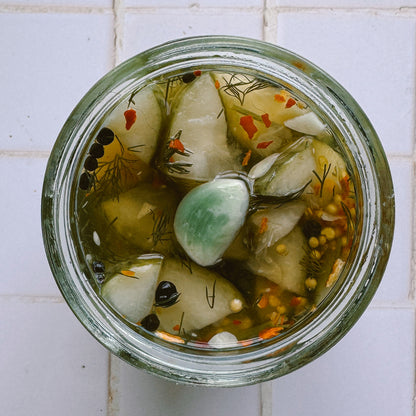 Hell or High Water Cucumber Hot Dog Pickles — Now With Blue Garlic (Yes, Really)